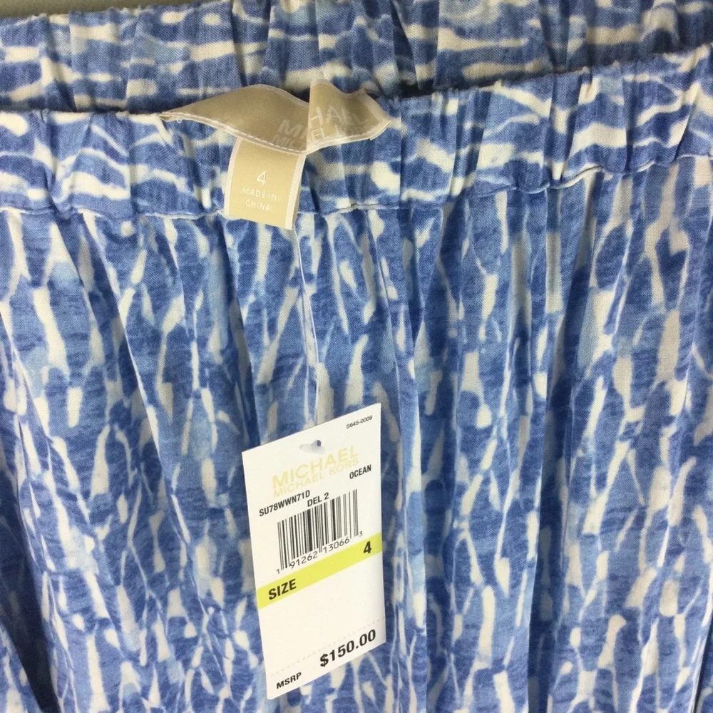 NWT MICHAEL Michael Kors Off-The-Shoulder Ocean Blue Printed Romper Size 4